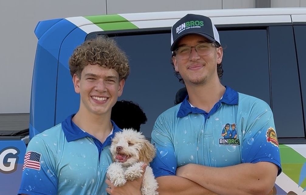 Nick and Cristian Falco - Bin Bros Garbage Can Cleaning Elmhurst, IL Nick and Cristian Falco, the Bin Bros team, providing professional garbage can cleaning and trash bin sanitizing services in Elmhurst, IL